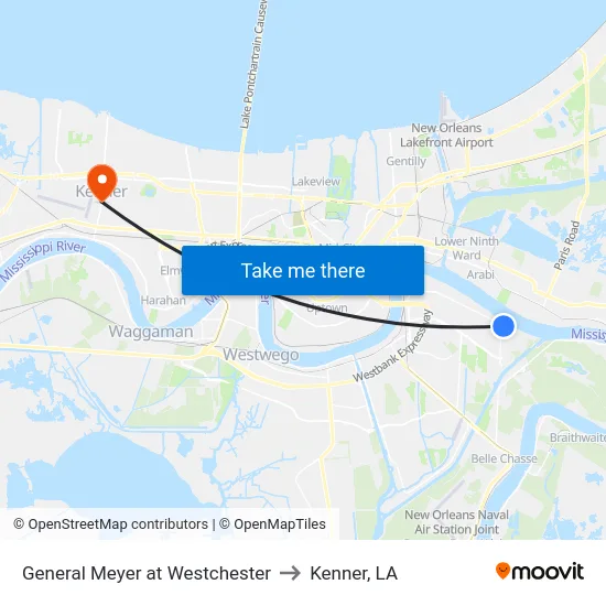 General Meyer at Westchester to Kenner, LA map