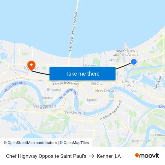 Chef Highway Opposite Saint Paul's to Kenner, LA map