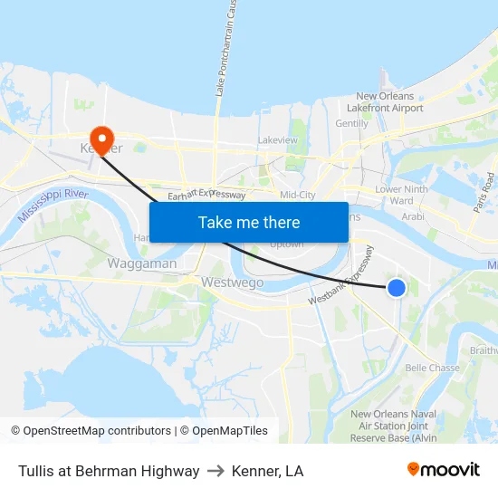 Tullis at Behrman Highway to Kenner, LA map