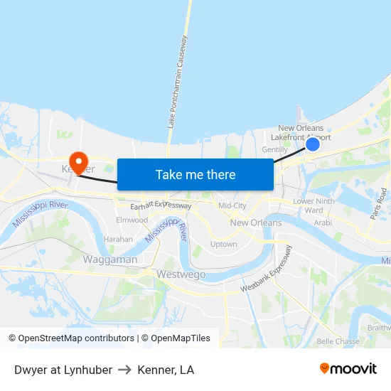 Dwyer at Lynhuber to Kenner, LA map