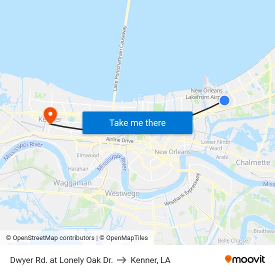 Dwyer Rd. at Lonely Oak Dr. to Kenner, LA map