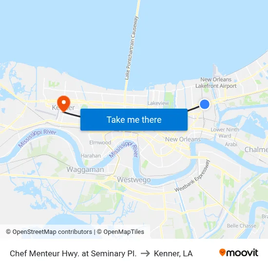 Chef Menteur Hwy. at Seminary Pl. to Kenner, LA map