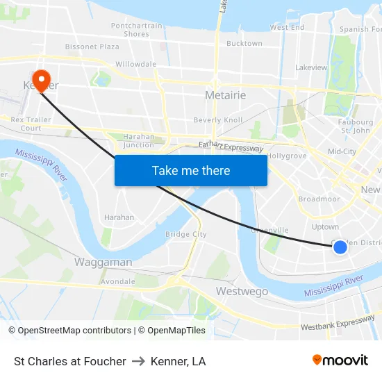 St Charles at Foucher to Kenner, LA map