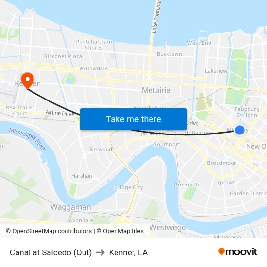 Canal at Salcedo (Out) to Kenner, LA map