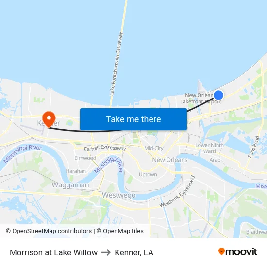 Morrison at Lake Willow to Kenner, LA map
