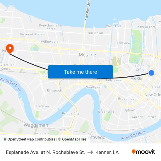 Esplanade Ave. at N. Rocheblave St. to Kenner, LA map
