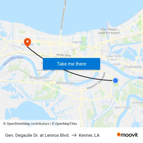 Gen. Degaulle Dr. at Lennox Blvd. to Kenner, LA map