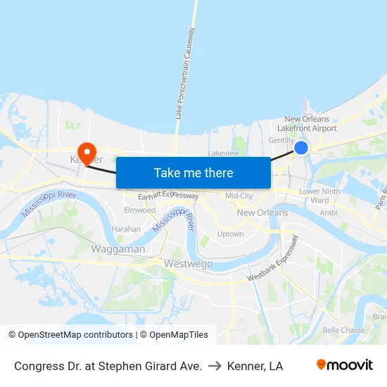 Congress Dr. at Stephen Girard Ave. to Kenner, LA map
