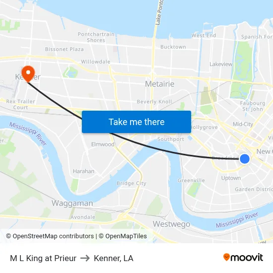 M L King at Prieur to Kenner, LA map