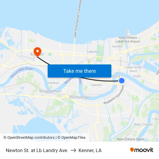 Newton St. at Lb Landry Ave. to Kenner, LA map