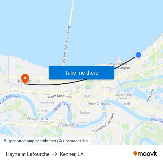Hayne at Lafourche to Kenner, LA map