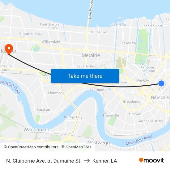N. Claiborne Ave. at Dumaine St. to Kenner, LA map