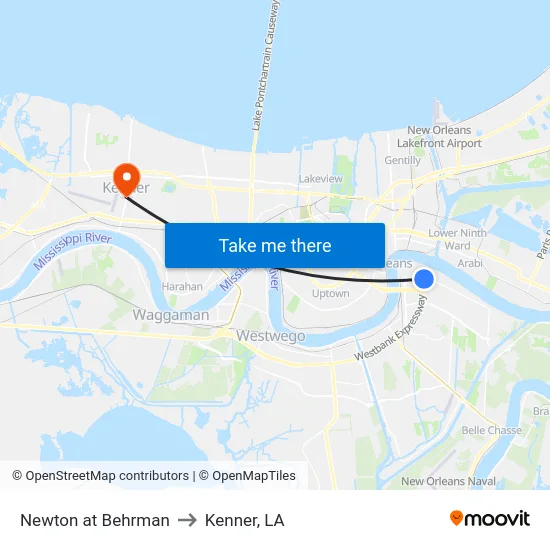 Newton at Behrman to Kenner, LA map