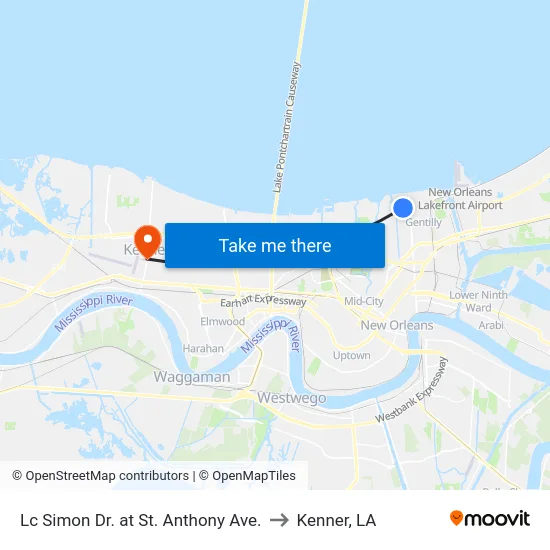 Lc Simon Dr. at St. Anthony Ave. to Kenner, LA map