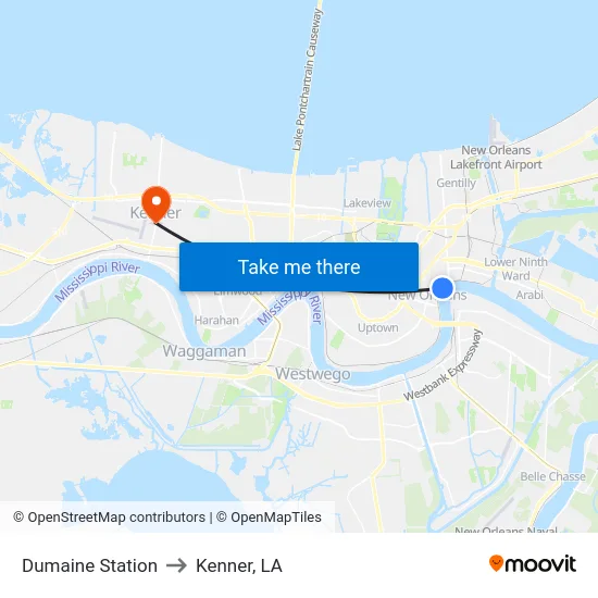 Dumaine Station to Kenner, LA map