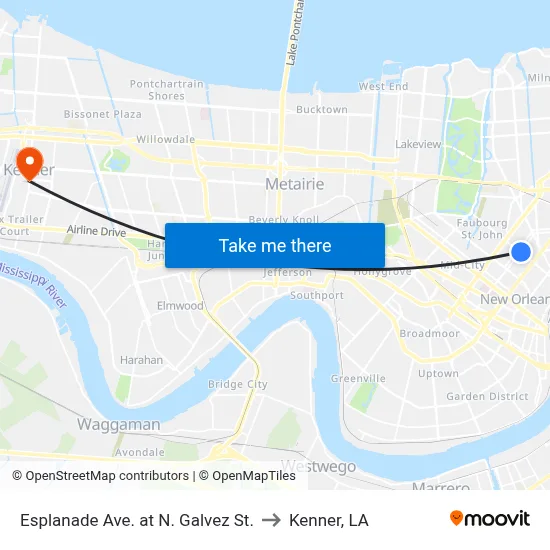 Esplanade Ave. at N. Galvez St. to Kenner, LA map
