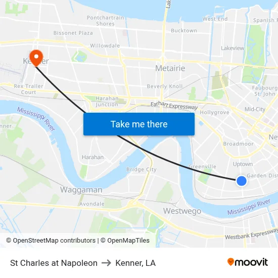 St Charles at Napoleon to Kenner, LA map