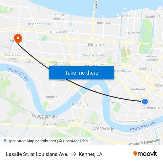 Lasalle St. at Louisiana Ave. to Kenner, LA map
