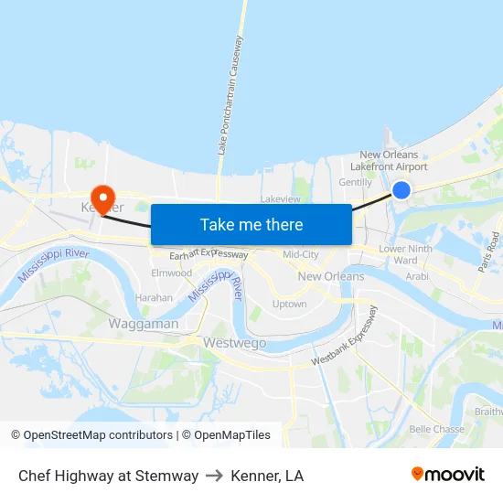 Chef Highway at Stemway to Kenner, LA map
