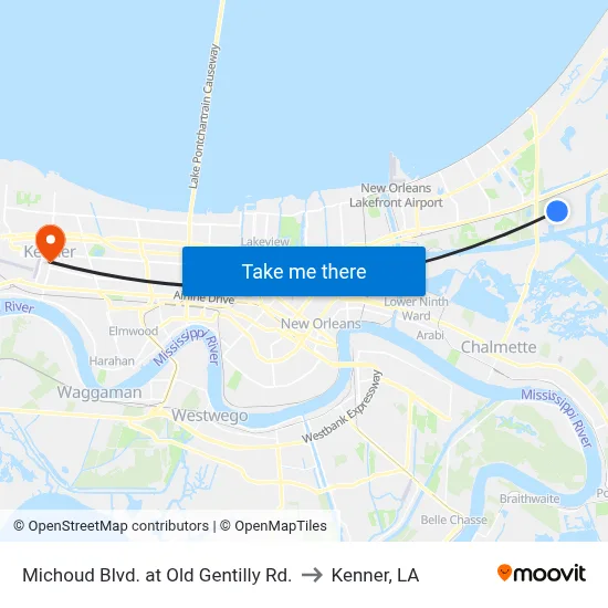 Michoud Blvd. at Old Gentilly Rd. to Kenner, LA map