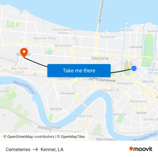 Cemeteries to Kenner, LA map
