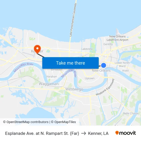 Esplanade Ave. at N. Rampart St. (Far) to Kenner, LA map