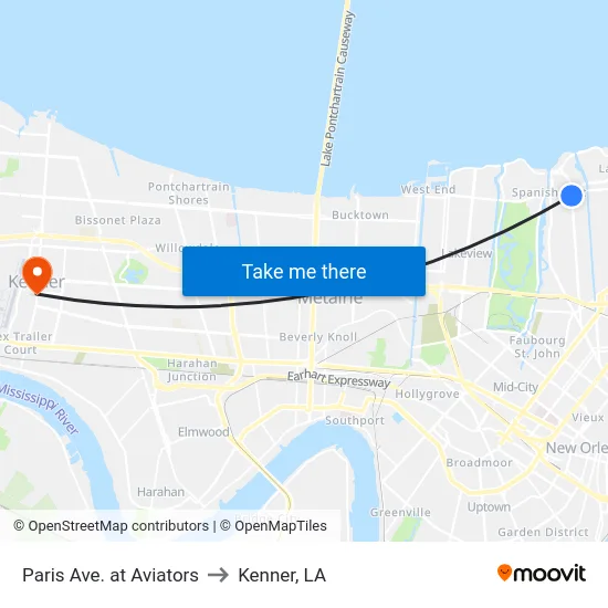 Paris Ave. at Aviators to Kenner, LA map