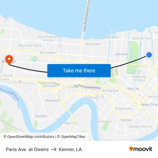 Paris Ave. at Owens to Kenner, LA map