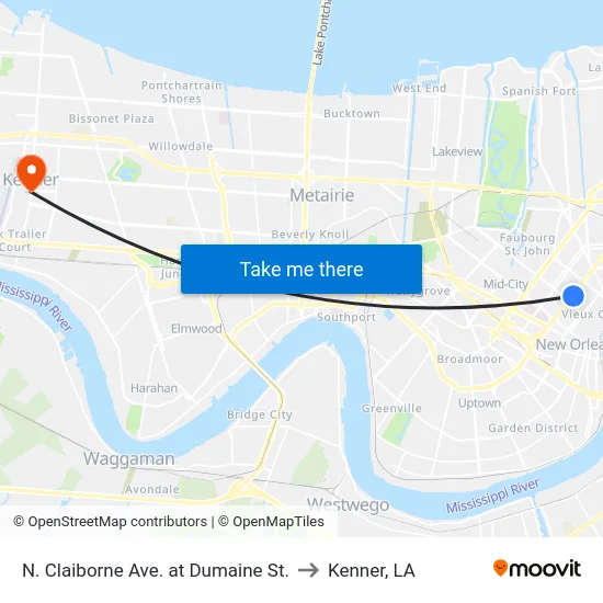 N. Claiborne Ave. at Dumaine St. to Kenner, LA map