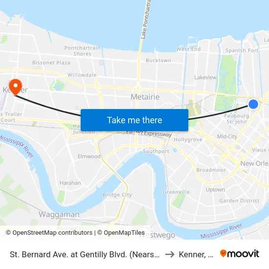 St. Bernard Ave. at Gentilly Blvd. (Nearside) to Kenner, LA map