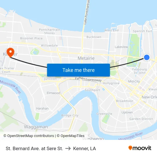 St. Bernard Ave. at Sere St. to Kenner, LA map