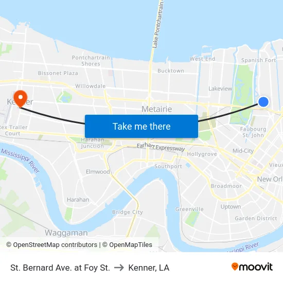 St. Bernard Ave. at Foy St. to Kenner, LA map