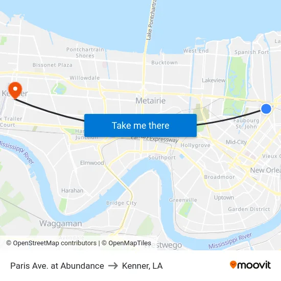 Paris Ave. at Abundance to Kenner, LA map