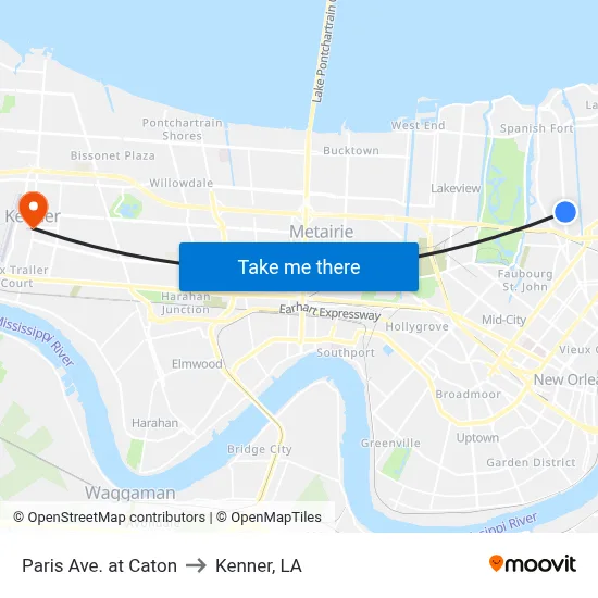 Paris Ave. at Caton to Kenner, LA map