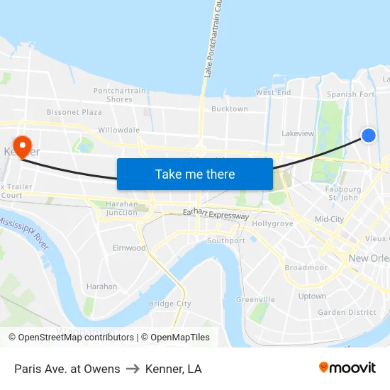 Paris Ave. at Owens to Kenner, LA map