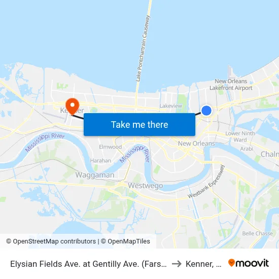 Elysian Fields Ave. at Gentilly Ave. (Farside) to Kenner, LA map