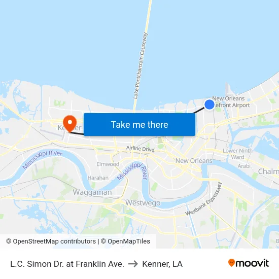 L.C. Simon Dr. at Franklin Ave. to Kenner, LA map