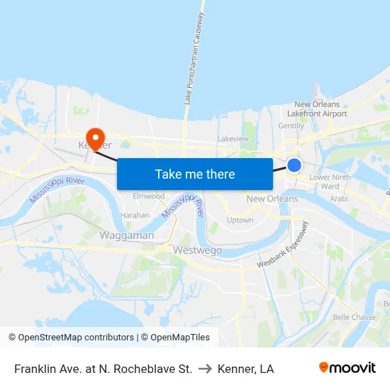 Franklin Ave. at N. Rocheblave St. to Kenner, LA map