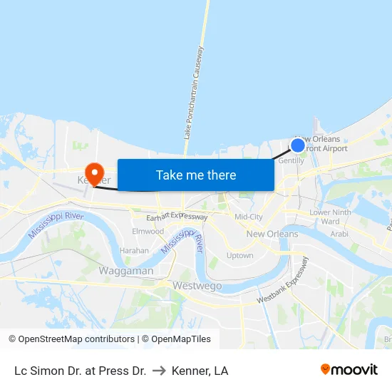 Lc Simon Dr. at Press Dr. to Kenner, LA map