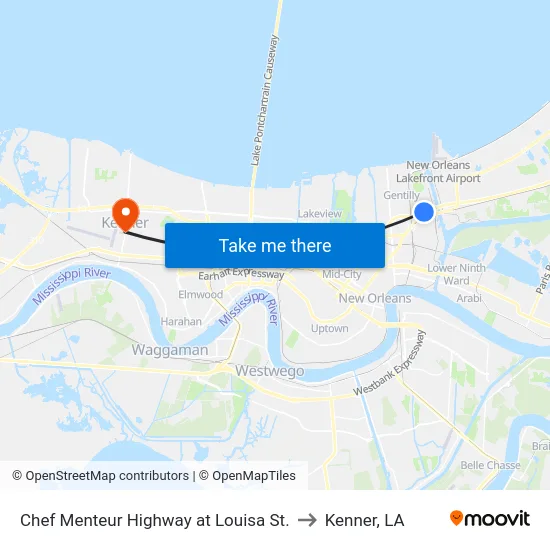 Chef Menteur Highway at Louisa St. to Kenner, LA map