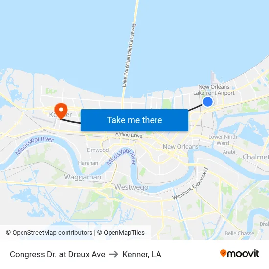 Congress Dr. at Dreux Ave to Kenner, LA map