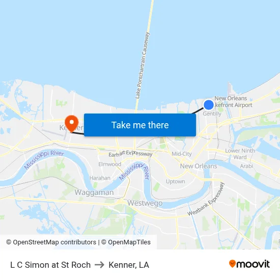 L C Simon at St Roch to Kenner, LA map