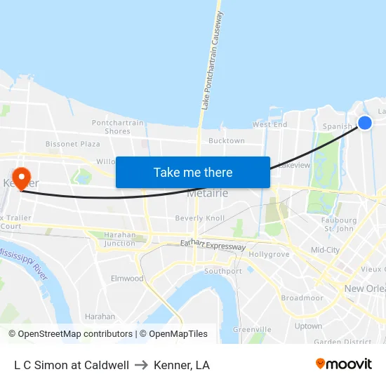 L C Simon at Caldwell to Kenner, LA map