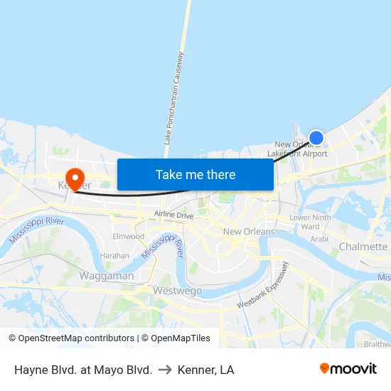 Hayne Blvd. at Mayo Blvd. to Kenner, LA map