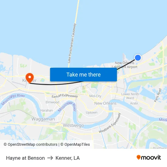 Hayne at Benson to Kenner, LA map