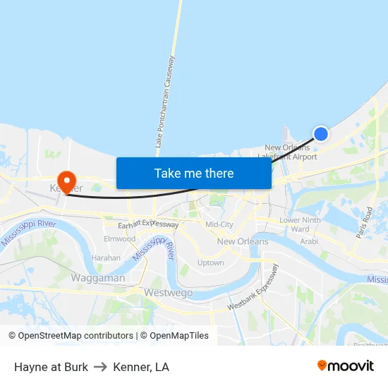 Hayne at Burk to Kenner, LA map