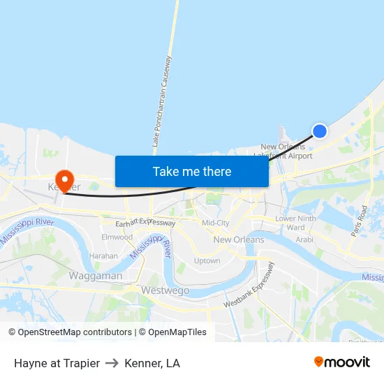 Hayne at Trapier to Kenner, LA map