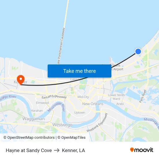 Hayne at Sandy Cove to Kenner, LA map
