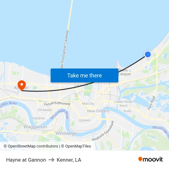 Hayne at Gannon to Kenner, LA map