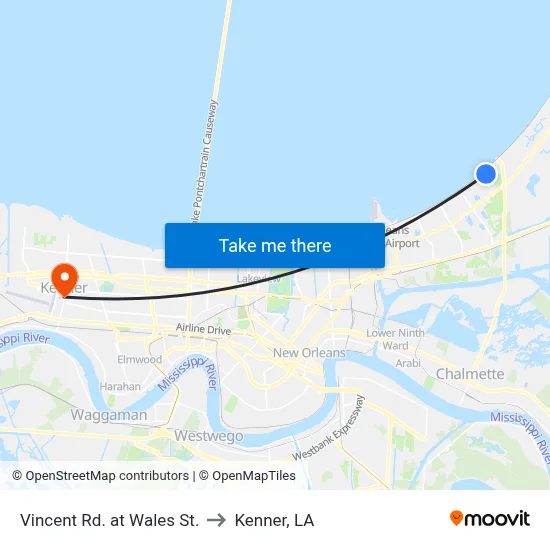 Vincent Rd. at Wales St. to Kenner, LA map